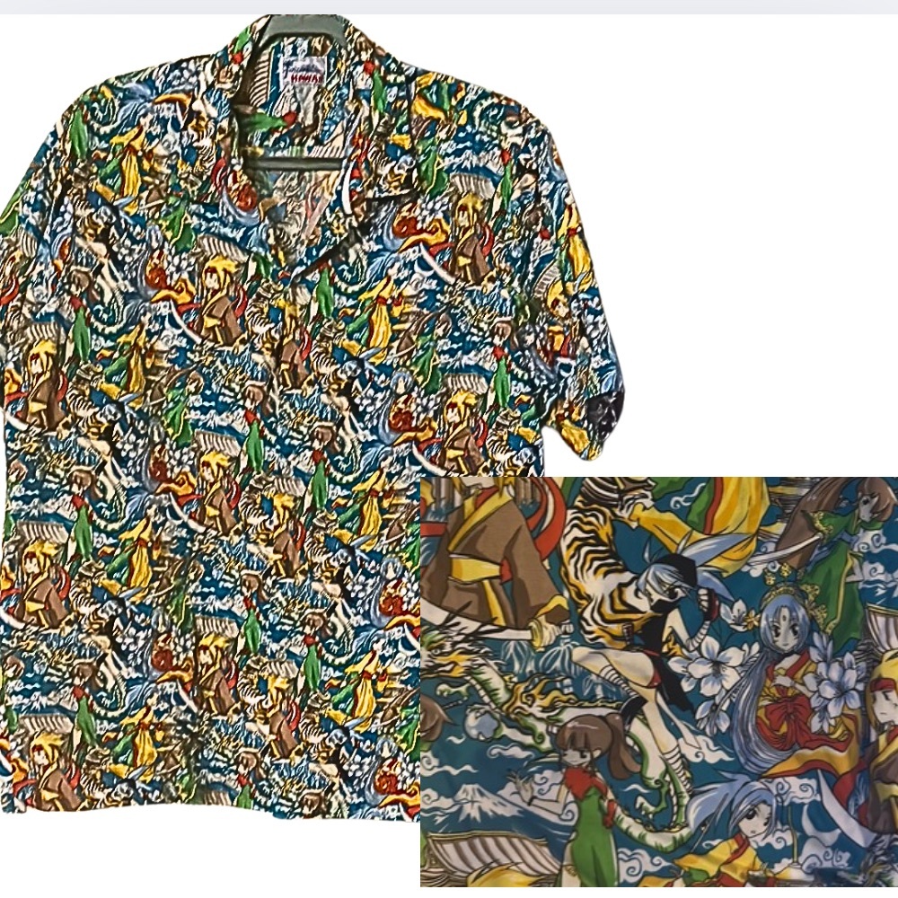Japanese Anime XL Hawaiian Shirt Njnja Warrior Samurai Dragon
